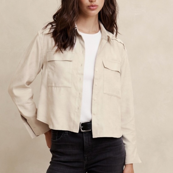 NWT Banana Republic Factory Vegan Suede Cropped Shirt | Light Tan | Size: XXL - Picture 1 of 5